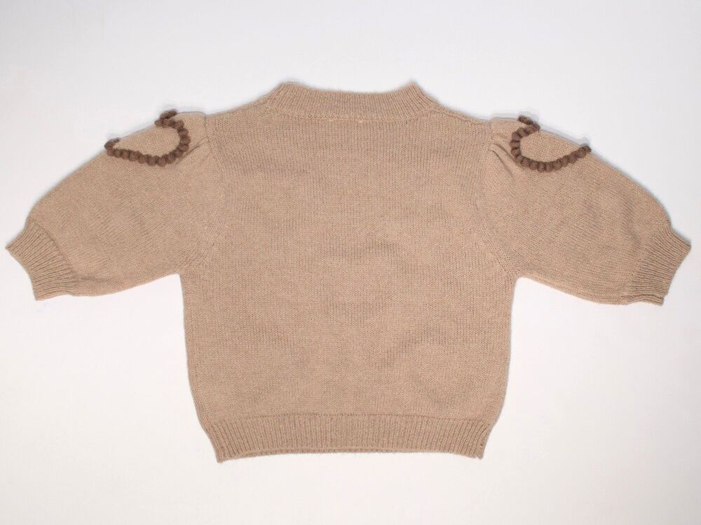Storia Anthropologie Beige Wool Blend Short Sleeve Sweater Hearts Women Size M - Picture 3 of 10